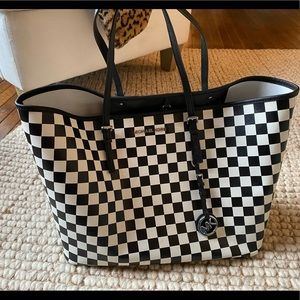 Michael Kors Jet Set large leather tote in black and white checkerboard